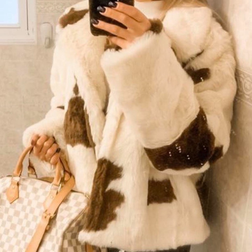 Forever 21 White and Brown Cowprint Jacket